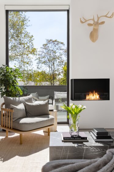Long Branch Passive House - Corner fireplace ideas